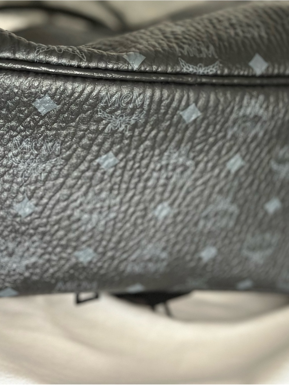 MCM Black Visetos Reversible Tote with Blue Interior and Matching Pouch - Picture 7 of 8
